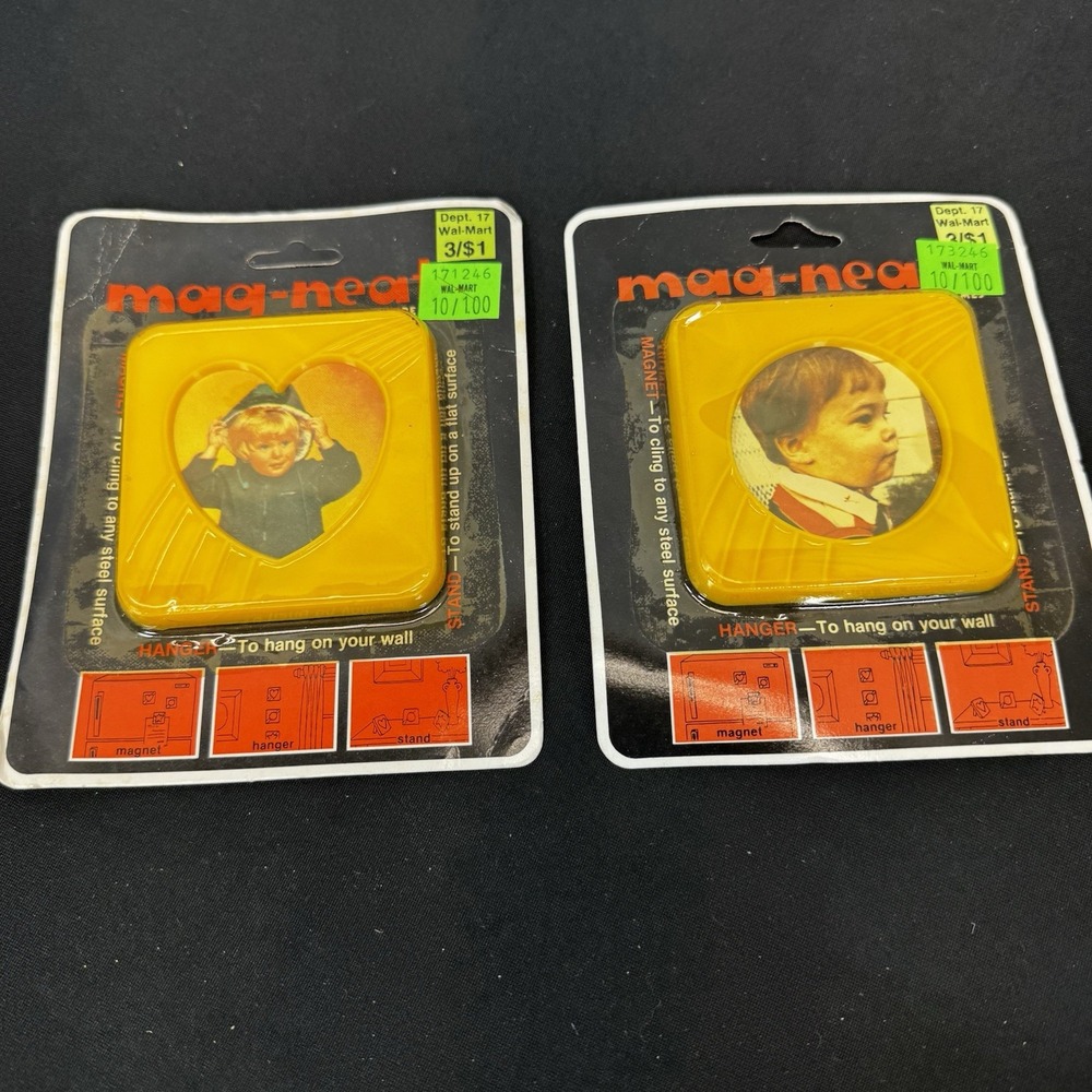 Vtg 70's Set (2) Mag-Neato 3-Way Magnetic Photoโ Frame Plastic Yellow